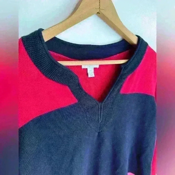 Charter Club Knitted Sweater Red, Blue and Pink, V-Neck Cotton Blend, Size P/L - Picture 4 of 6